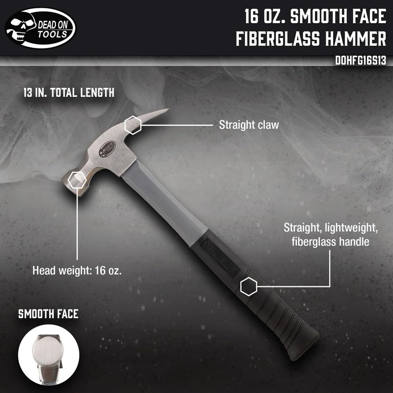 Dead On Tools-16oz Smooth Face Fiberglass Hammer,(DOHFG16S13)