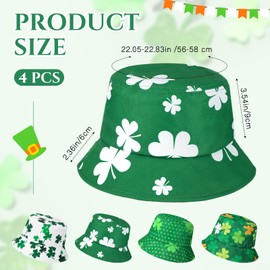 Halfchet 4 Pcs St. Patrick's Day Bucket Hat Shamrock Fisherman Hat Clover Green Irish Hat for Saint Patrick's Day Accessories Women Men Summer Travel Hiking Cap
