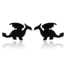 Cute Dinosaurs Earrings Stud for Women Men 925 Sterling Silver Hypoallergenic Tiny Dragon Brontosaurus Animal Cartilage Tragus Polished Fashion Punk Jewelry Dainty Gifts for Friends(black)