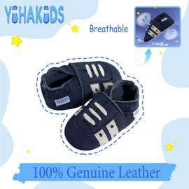 YIHAKIDS Baby Leather Shoes First Walking Moccasins Infants Boys Girls Soft Sole Toddler Crawling Slippers(Dark Blue,12-18 Months,Sole Length 5.5in)