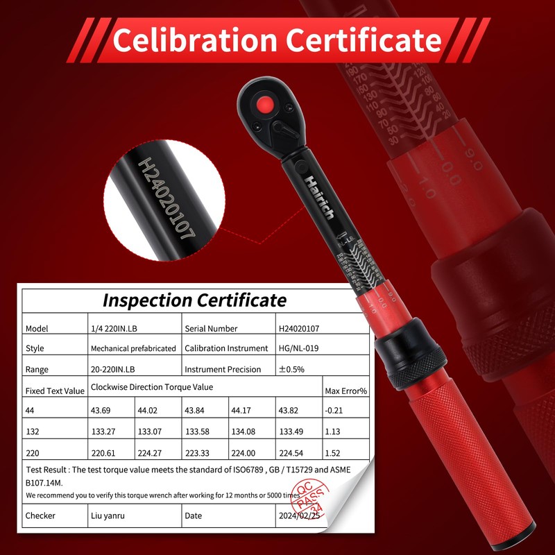 Hairich 1/4-Inch Drive Click Torque Wrench Set,2.3-24.9 N.M/20-220IN.LB, Bike Torque
