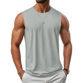 MAGCOMSEN Men's UPF 50+ Tank Top Gym Workout Sleeveless Muscle Shirts Lightweight Moisture Wicking Summer Top for Bodybuilding Light Grey 2XL