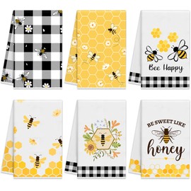 6 Pcs Bee Kitchen Towels 15.8 x 23.6 Inches Honey Bee Dish Towels Bee Hand Towels Bee Bath Tea Towels Bee Kitchen Decor for Bathroom Home Housewarming Gifts (Bee)