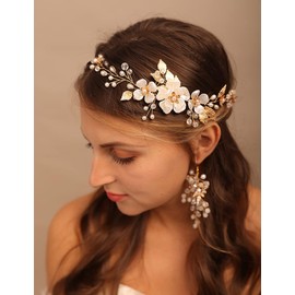 Bridal Wedding Pearls Women Headband Bridal Headpiece (Gold, One size)