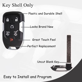 SUPALAND Key Fob Shell Case Replacement Fits for Chevy Suburban Tahoe GMC Yukon 2015 2016 2017 2018 2019 2020 Keyless Entry Smart Remote Control 6 Button Pad Outer Cover