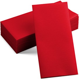 Disposable Linen-Feel Red Napkins, 12" x 17" Cloth-Like Paper Dinner Napkins For Wedding, Bathroom, Party Or Event, 50 Pack