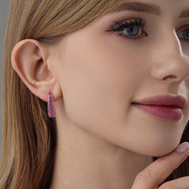 Stunning Austrian Crystal Open Half Hoop Earrings for Women 14K Gold Plated Hypoallergenic Fashion Jewelry (Rose Pink)