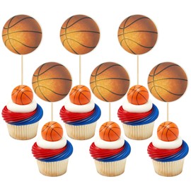 24 piezas de decoración para cupcakes de baloncesto, diseño de estrellas, pelotas deportivas, para baby shower, baloncesto, jugadores deportivos, decoración de tartas