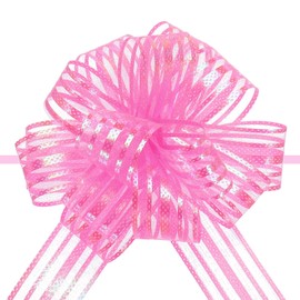 sourcing map 15pcs 4 Inch Organza Large Pull Bow Metallic Gift Wrapping Bows Ribbon Chiffon Yarn Pink for Wedding Baskets Presents Christmas Valentine's Day