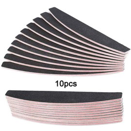 10 x Half Moon Nail Files Buffer Emery Board Manicure Black 100/180 grit Curved Tips Black Curve Buffing Buffer Professional Pro Sanding