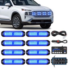 Nilight Nilight 8PCS Led Strobe Lights with Controller 12V 24V Sync Feature Blue Strobe Light 12 LED Surface Mount Emergency Hazard Warning Lights with Strobe Controller for Vehicle Car Truck RV ATV