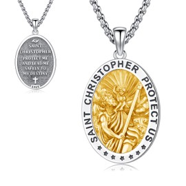 Thanches St Christopher Necklace Mens, 925 Sterling Silver for Traveler Patron Saint Christopher Medal Pendant for Women Amulet Religious Jewelry Gifts (YH-Gold-St Christopher)