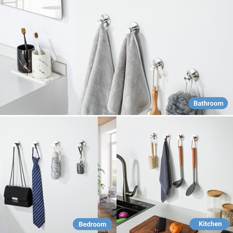 SAYAYO Self Adhesive Hooks for Hanging, Brushed Nickel Towel Hook
