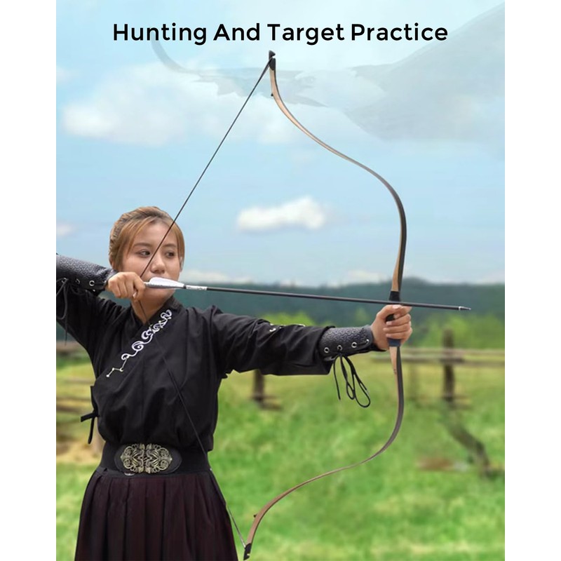 PMZ 58" Traditional Recurve Bow, Wooden Ming Hunting Bow 20-50lbs