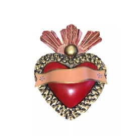 Sacred Heart W/Banner Tole Metal Hand Painted Mexico **4 Available* World Market