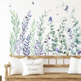 Zonon 6 Pcs Flowers Wall Decals Stickers Vinyl Removable Peel and Stick Colorful Dragonflies Floral Wall Murals Decor for Bedroom Living Room Nursery(Fresh)