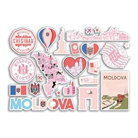 A5 Sticker Sheet Moldova Pink Landmarks Vinyl Stickers - Moldovan Map Airport Stamp Skyline Flag Travel Holiday Country Aesthetic #80356