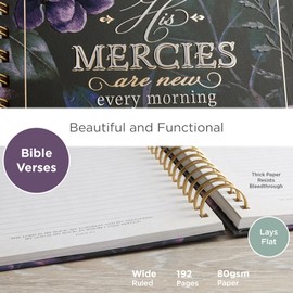 Christian Art Gifts Journal w/Scripture for Women His Mercies Are New Lamentations 3: 22-23 Bible Verse Purple Roses 192 Ruled Pages, Large Hardcover Notebook, Wire Bound