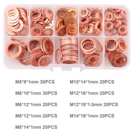 Rantecks 200PCS Copper Washer Assortment Set Copper Metric Sealing Washers Copper Flat Washer Gasket-M5 M6 M8 M10 M12 M14