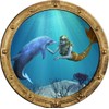 12 inch Porthole Window Wall Sticker Mermaid and Dolphin 1