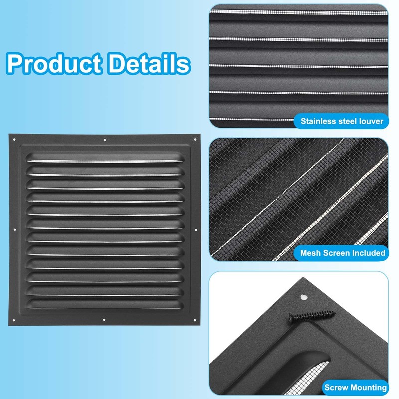 PATIKIL 10"x10" Aluminum Gable Vent, 2Pcs Exterior Wall Outlet Vent