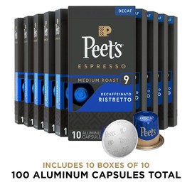 Peet's Coffee, Medium Roast Decaf Espresso Capsules, Compatible with Nespresso Original Machine - Decaf Ristretto Intensity 10, 100 Count (10 Boxes of 10 Espresso Capsules)