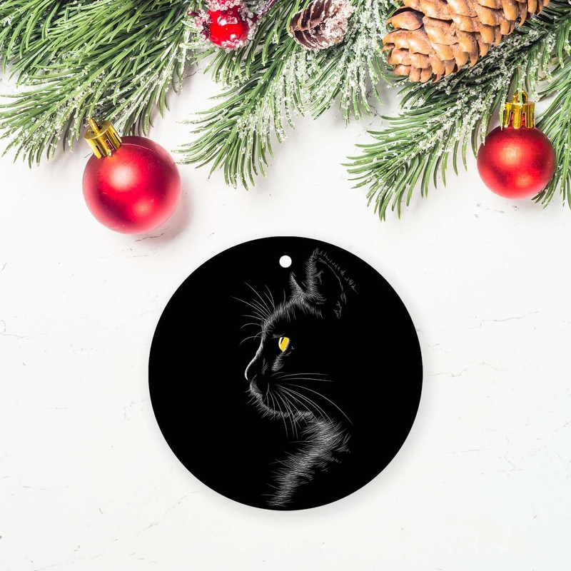 Black Cat Christmas Ornaments,Xmas Tree Hanging Ornaments Ceramic Keepsake