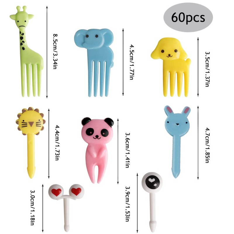 60 Pcs Kids Food Picks, Cute Animals Mini Food Fruit