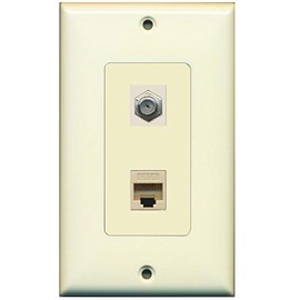 RiteAV - 1 Coax Cable TV F and 1 Cat6 Ethernet Wall Plate Decorative - Light Almond/Light Almond