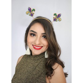 HEIDKRUEGER 2 diademas de Mardi Gras para mujer, con purpurina, sombrero de flor de lis, accesorio para el pelo de carnaval, color morado, verde y dorado