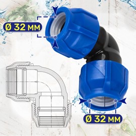 Angle Connector Diameter 32 mm with Angle 90° Polypropylene Polypropylene Fitting for Connecting Polyethylene PE Pipe MONTERAL