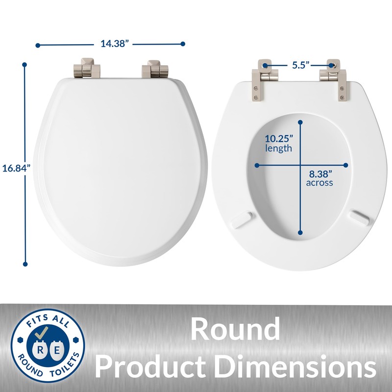 Mayfair Bennett Toilet Seat with Brushed Nickel Hinges, Slow Close