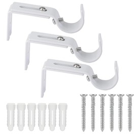 Curtain Holder Adjustable Metal Wall Mount Curtain Rod Holder with Screws Pack of 3 White