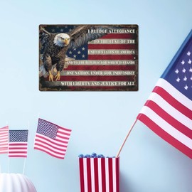 Putuo Decor Patriotic American Eagle Tin Metal Sign, Memorial Day Military Veterans US Decor Outdoor Indoor Vintage Independence Day Wall Art for Home Bar Club Cafe Man Cave Decor 12x8 In