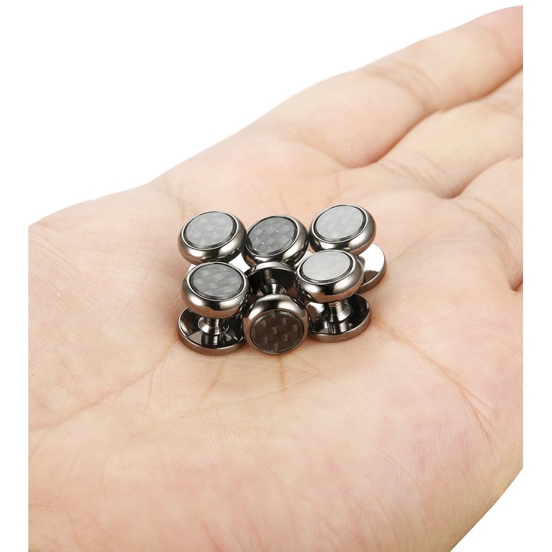 LOYALLOOK 8pcs Mens Carbon Fiber Cufflinks and Shirt Studs Set