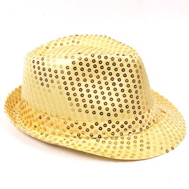 SSKHE Sequin Hat,70'S Disco Hat,Glitter Jazz Caps for Adult,Fancy Dress Sequin Fedora Hat for Party,Hip-Hop Sequin Hat,Shiny Disco Hat for Hen Party Night Jazz Dancers Gangsters Rapper Cowboy (Gold)