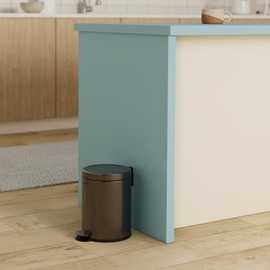 Rubbermaid Stainless Steel Round Step-On Trash Can, 1.6-Gallon, Charcoal, Wastebasket with Lid for Home/Bathroom/Kitchen/Office