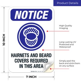 Sigo Signs, Hairnets and Beard Covers Required in This Area Sign, OSHA Sign, 10x7 Inches, 4 Mil Vinyl Decal Stickers Weather Resistant Long Lasting UV Protected, Made in USA