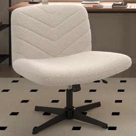 Yaheetech Wide Criss Cross Chair with No Wheels,Comfy Armless Cross Legged Office Desk Chair, Swivel Vanity Chair Computer Chairs for Home Office, Ivory