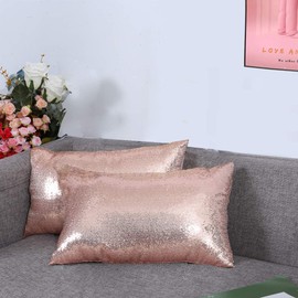 Eternal Beauty Set of 2 Sequin Decorative Pillow Cover Rose Gold Lumbar Pillow Covers for Couch Bed Lumbar Pillows 12 X 20 Inches