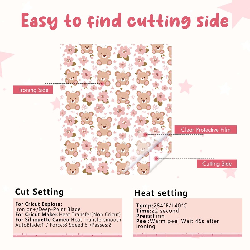 HTVSTD Boho Heat Transfer Vinyl -10 Sheets 12'' x 10''Rainbow/Heart/Star