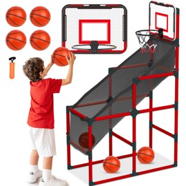 TOY Life Arcade Basketball Game Set Height Adjustable Easy Set Up with 4 Balls and Hoop Game for Kids 3 to 12 Years Old Indoor Outdoor Sport Play, Air Pump Included, Toys for Boys 5-7 Competition