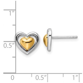 925 Sterling Silver Rhodium Plated and Gold Plated Love Heart Post Earrings 9.3x10.4mm Wide Stud Earring for Women
