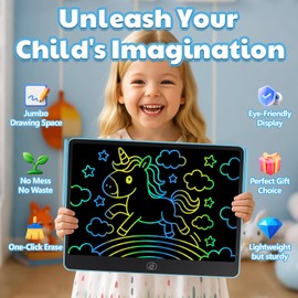 Kayoubi LCD Writing Tablet for Kids, 14.5 Inch Jumbo Screen with Double Pen, No-Mess Reusable Colorful Doodle Board Toys, Gifts for 3 4 5 6 7 8 Year Old Boys & Girls (Blue)