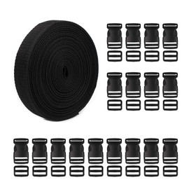 11 Yards Nylon Heavy Webbing Straps, 20 Sets Flat Side Release Buckles and Tri-Glide Slides for Backpack Webbing Tape Repairing DIY Luggage Strap Pet Collar(1 Inch Wide)