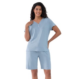 Amorbella Short Sleeve Summer Cool Pyjamas Viscose Made from Bamboo Jersey Loungewear Set for Women Plus Size (Pale Blue, XX-Large)