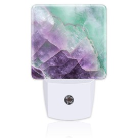 sndheke Purple Green Fluorite Marble Night Light, Luxury Rock Gemstone Dusk to Dawn Night Light Plug in,0.5w Energy Saving Sleep Friendly Night Light for Kids Boys Girls Home Decor