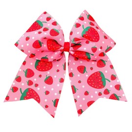 Red Strawberry Bow Hair Clip Women Girls Pink Strawberry Hair Bow 8 Inch Large Cheer Bow Birthday Party Sweet Fruit Hair Accessories TSFJ87 (Pink)