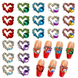 WOKOTO 21PCS Colorful Heart Nail Charms Alloy Heart Nail Decorations for Women Girls Acrylic Nails Golden Alloy Heart Nail Art Gems and Rhinestones Charms for Nails Designs Charms 3D Hearts for Nails