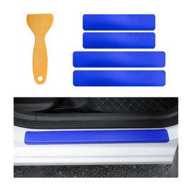 Yourkar 4 PCS Car Door Sill Protector, 3D Carbon Fiber Door Edge Threshold Wrap Film Vinyl Cover, Anti Collision Scratch Strip Bumper Door Entry Guard Scuff Sticker, Car Accessories (Blue)